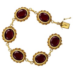 Estate 14K Yellow Gold Bracelet with Six Oval Cut Garnets, 1980s