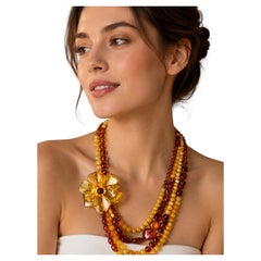 Multi Strand Amber with Flower Design Necklace, 22.5 long