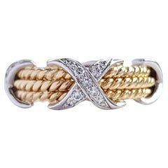 TIFFANY & CO. Anillo de oro de 18 quilates y platino con 3 filas de diamantes Schlumberger Rope