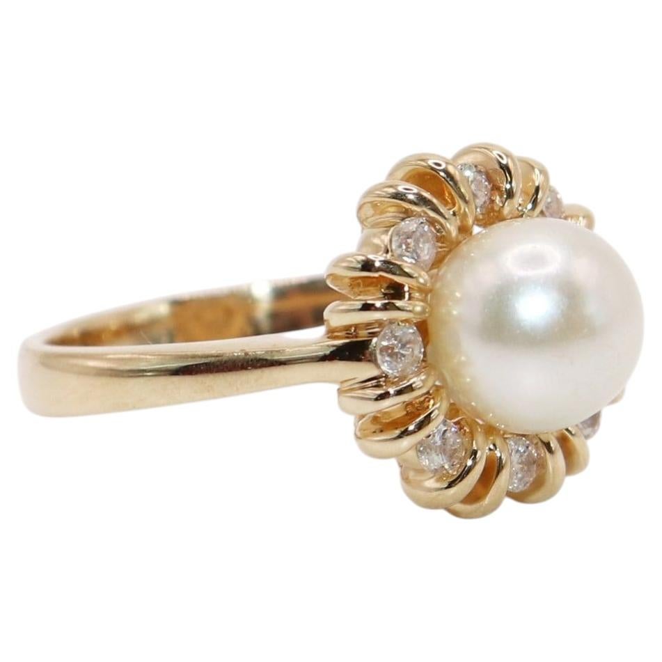 14 K Goldperlen-Diamant-Ring