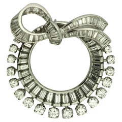 Platinum Art Deco Diamond Ribbon Brooch, 7.75cttw, Circa 1945