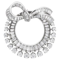 Platinum Art Deco Diamond Ribbon Brooch, 7.75cttw, Circa 1945