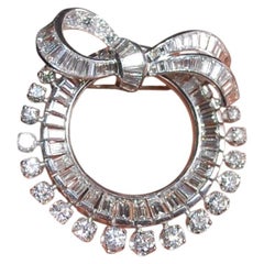 Platinum Art Deco Diamond Ribbon Brooch, 7.75cttw, Circa 1945