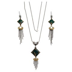 Vintage Inspired Sterling Silver Green Agate Set Necklace & Earrings