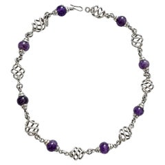 Sterling Silver Artisan Necklace with Round Amethyst Beads, Mexico