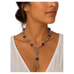 Sterling Silver Artisan Necklace with Round Amethyst Beads, Mexico