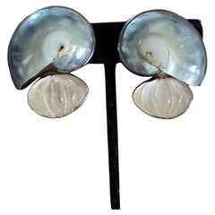 Rebecca Collins Carved Crystal and Shell Sterling Silver Earrings