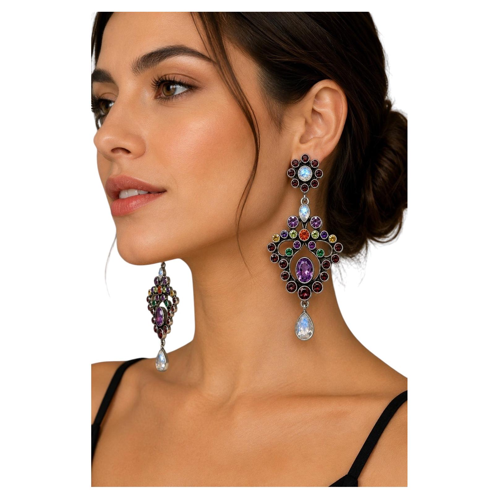 Nicky Butler Multi Stone Sterling Silver Statement Earrings