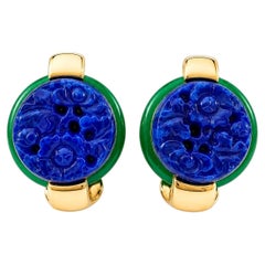 Kenneth Jay Lane Lapis Jade Button Clip on Earrings