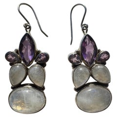 Moonstone & Ametyst Sterling Silver Drop Earrings
