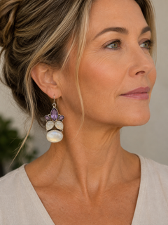 Moonstone & Ametyst Sterling Silver Drop Earrings