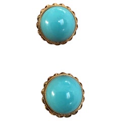 Pendientes vintage de oro de 14K con turquesa azul, de 0,75 pulgadas de diámetro
