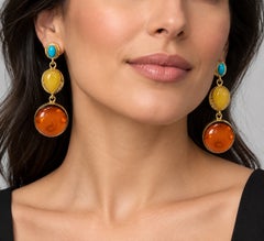 Elegantes pendientes colgantes de plata de ley con ámbar y turquesa