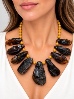 Cleopatra Statement Necklace With Dark Large Amber