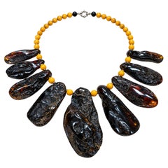 Cleopatra Statement Necklace With Dark Large Amber