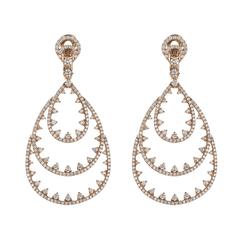 Magnificent Three-Tiered Diamond Rose Gold Chandelier Earrings