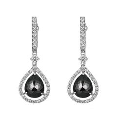 Monochrome Pear-Shaped Rose Cut Black and White Diamond Earrings