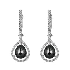 Monochrome Pear-Shaped Rose Cut Black and White Diamond Earrings 5