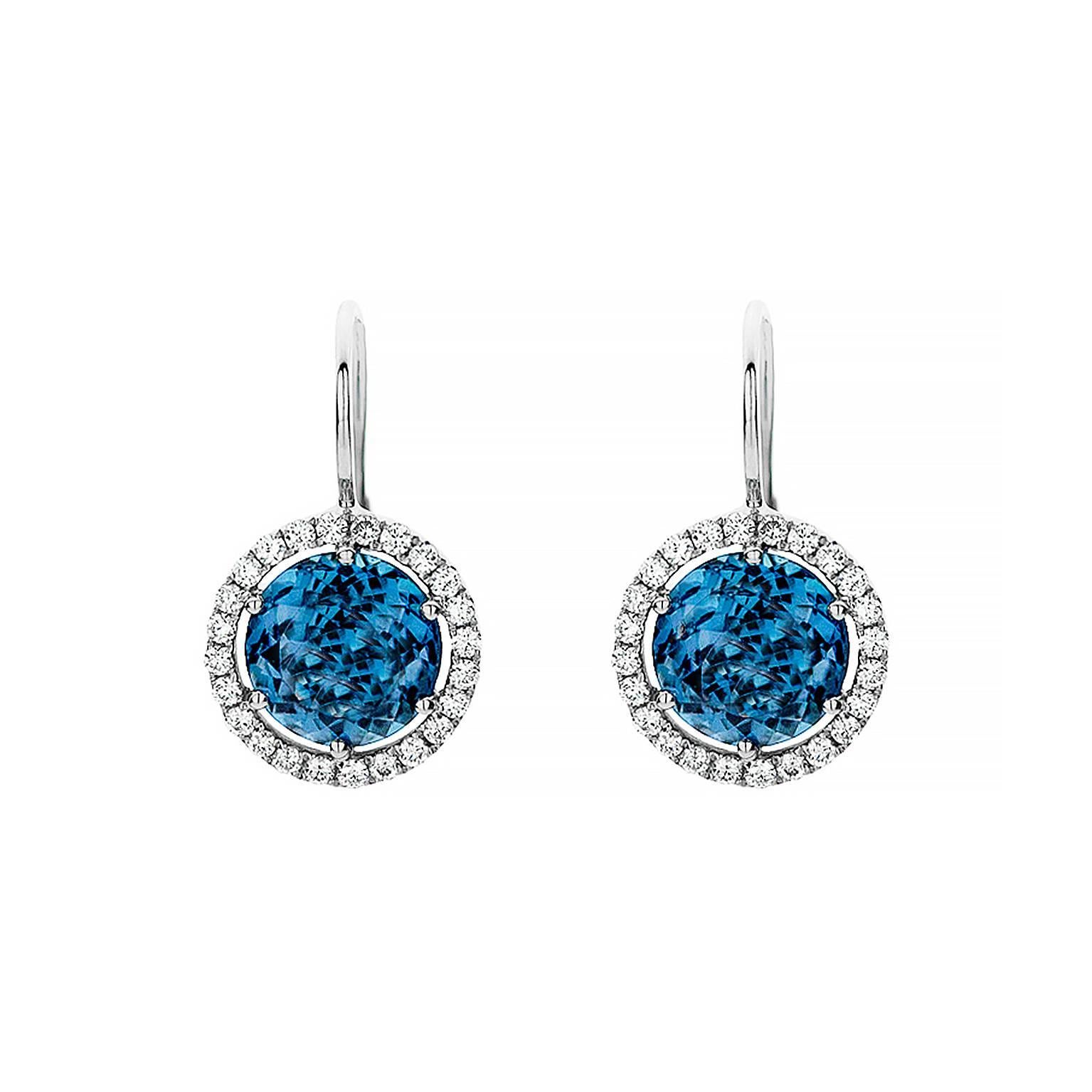 London Blue Topaz Diamond Gold Drop Earrings For Sale