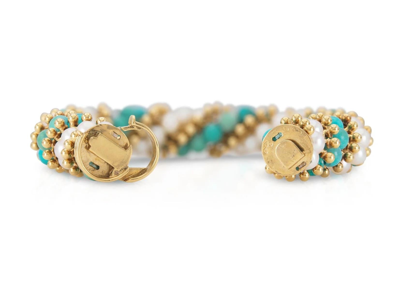Pulsera Twist de Turquesa y Perlas de Van Cleef & Arpels Retro en venta