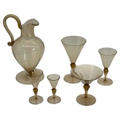 Venini Murano Glass Decanter By Vitttorio Zecchin and a set of 34 glasses