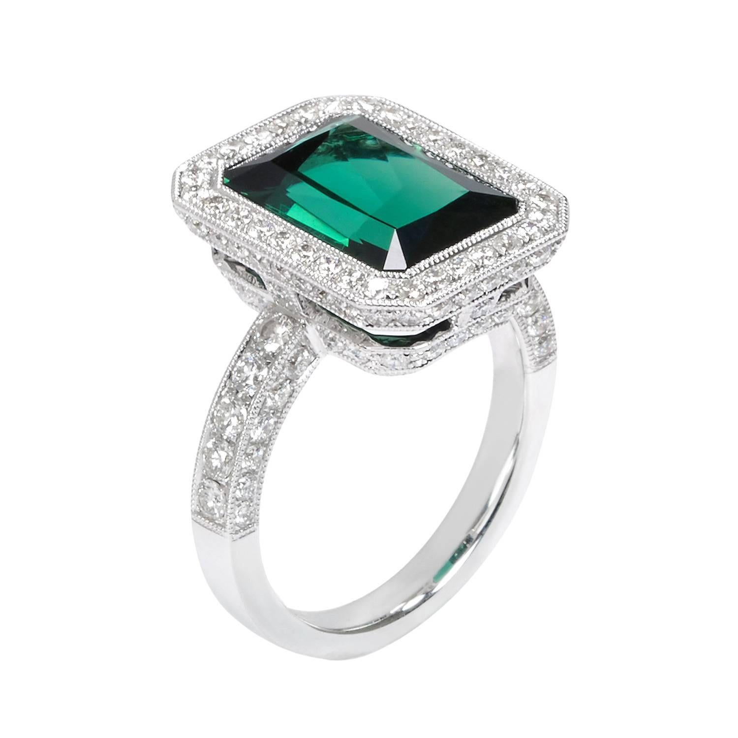 Chrome Green Tourmaline Diamond Ring    For Sale
