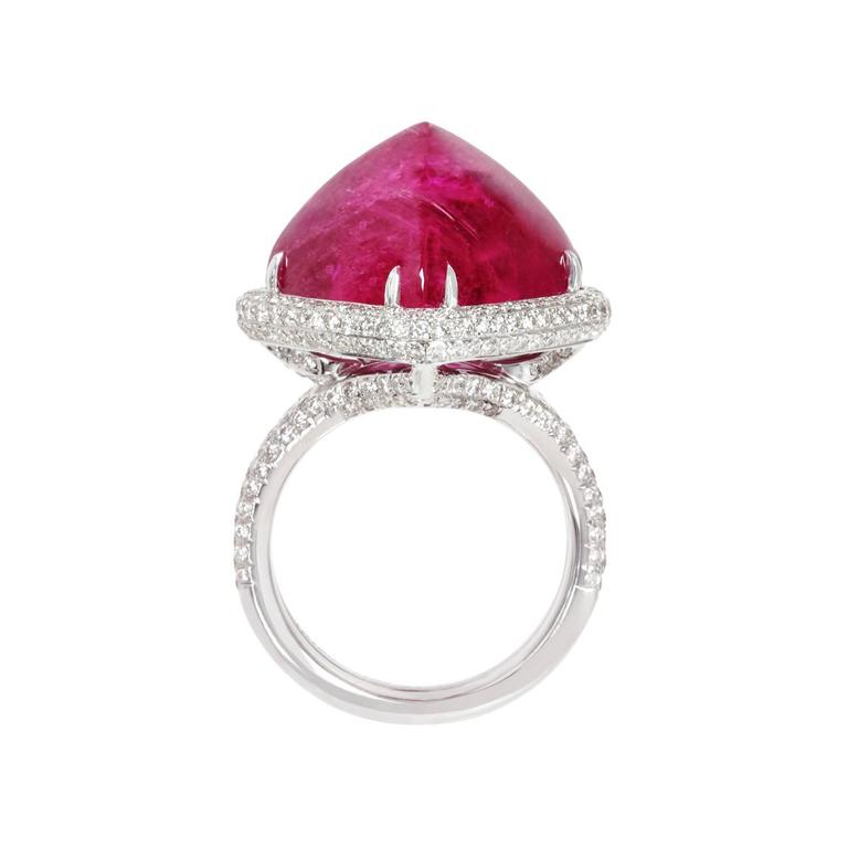 Rubellite Sugarloaf and Diamond Ring For Sale at 1stDibs