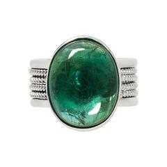 Green Tourmaline Gold Braid Style Cocktail Ring