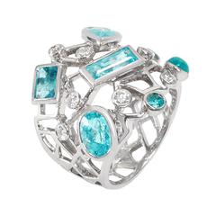 Paraiba Tourmaline Diamond Gold Cobweb Cocktail Ring