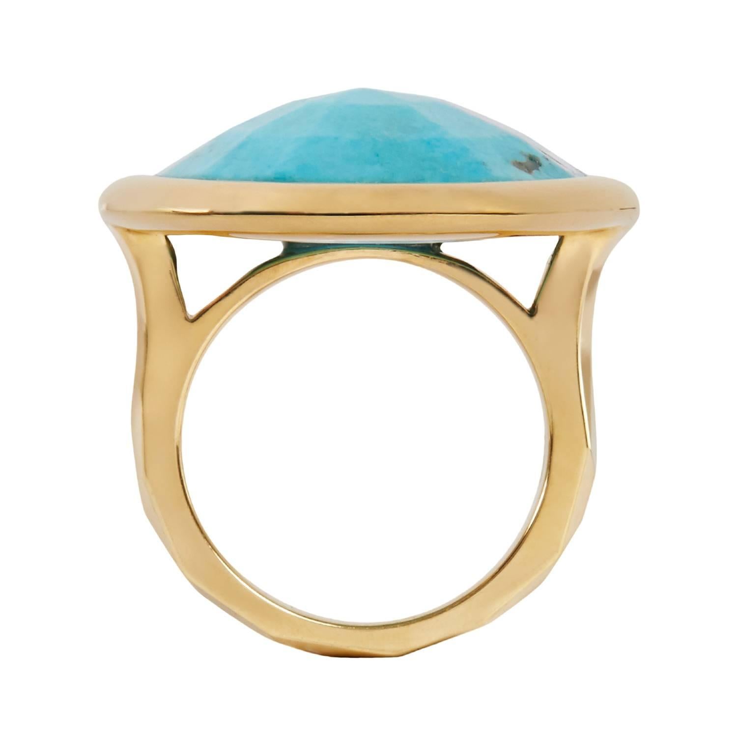 Hand Faceted Turquoise Gold Cocktail Ring In Excellent Condition For Sale In Hong Kong, HK