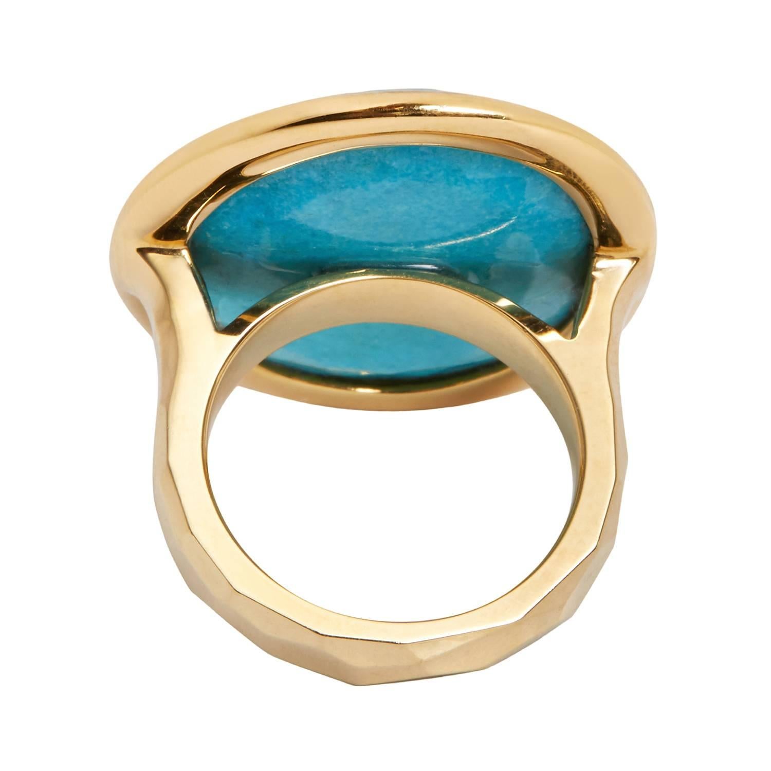 Women's Hand Faceted Turquoise Gold Cocktail Ring For Sale