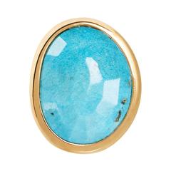 Hand Faceted Turquoise Gold Cocktail Ring