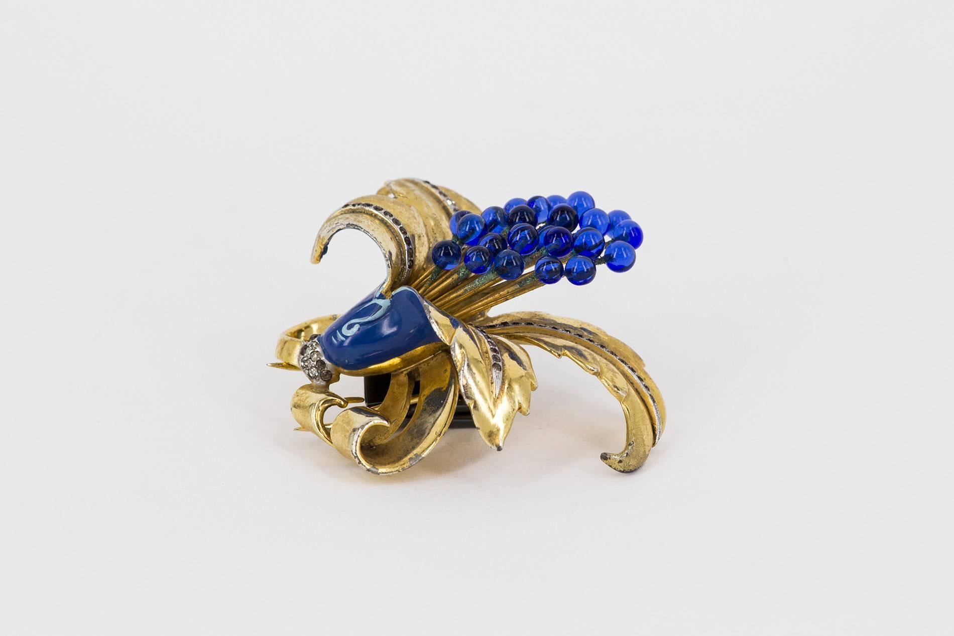 Enameled Gilt Metal Brooch by De Rosa, Italy, 1960 In Good Condition For Sale In Milan, IT