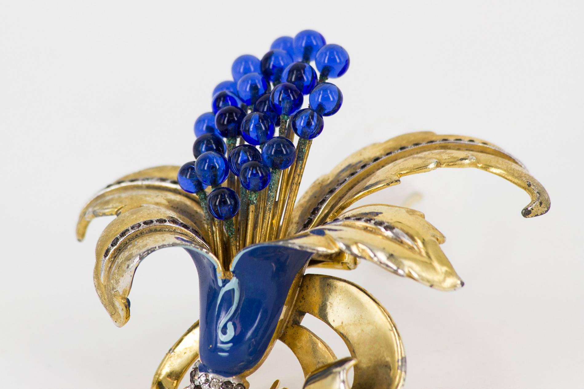 Enameled Gilt Metal Brooch by De Rosa, Italy, 1960 For Sale 1