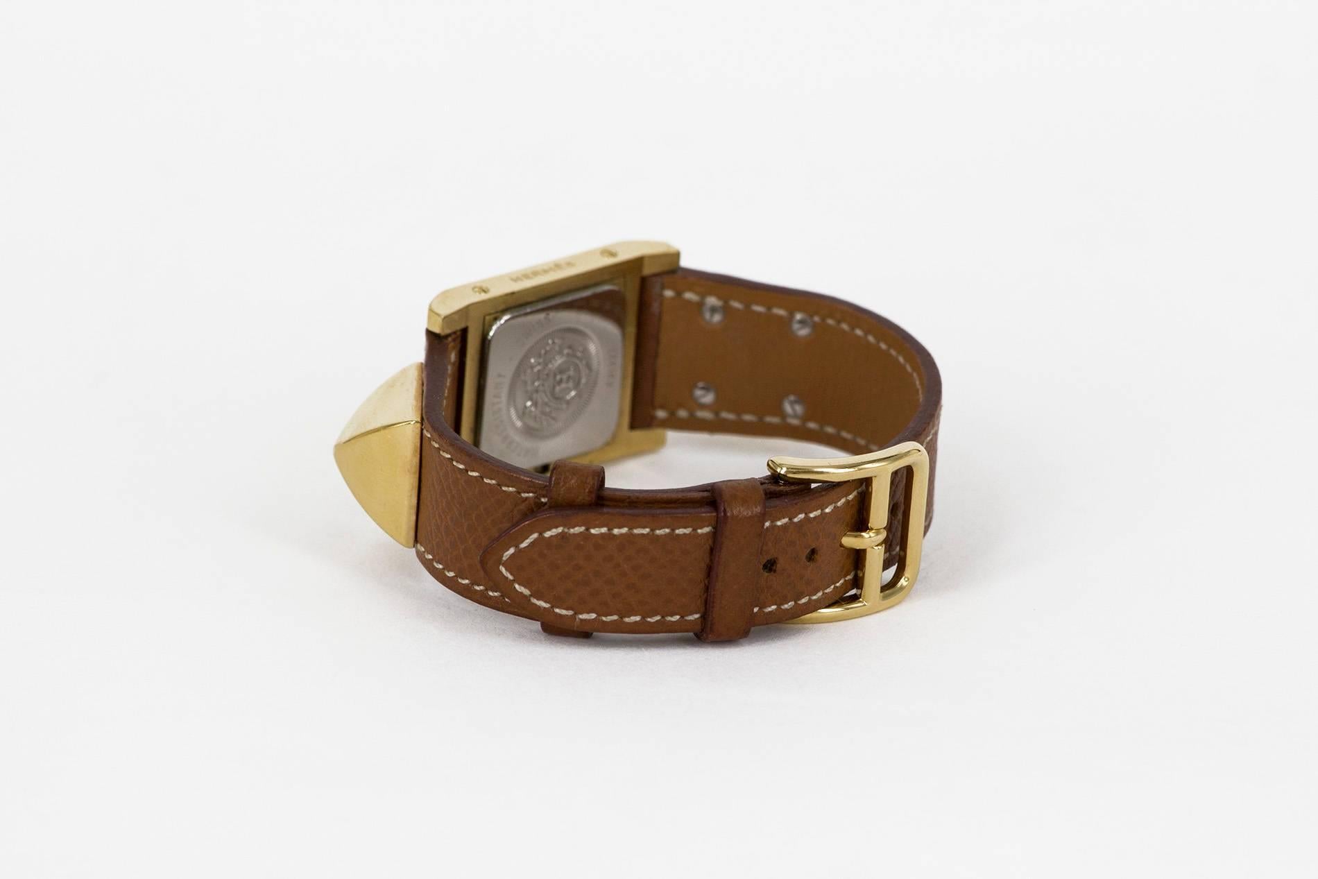 Hermes Gold-Plated Médor Brown Leather Quartz Wristwatch, circa 1995 2
