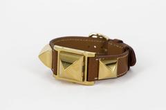 Hermes Gold-Plated Médor Brown Leather Quartz Wristwatch, circa 1995