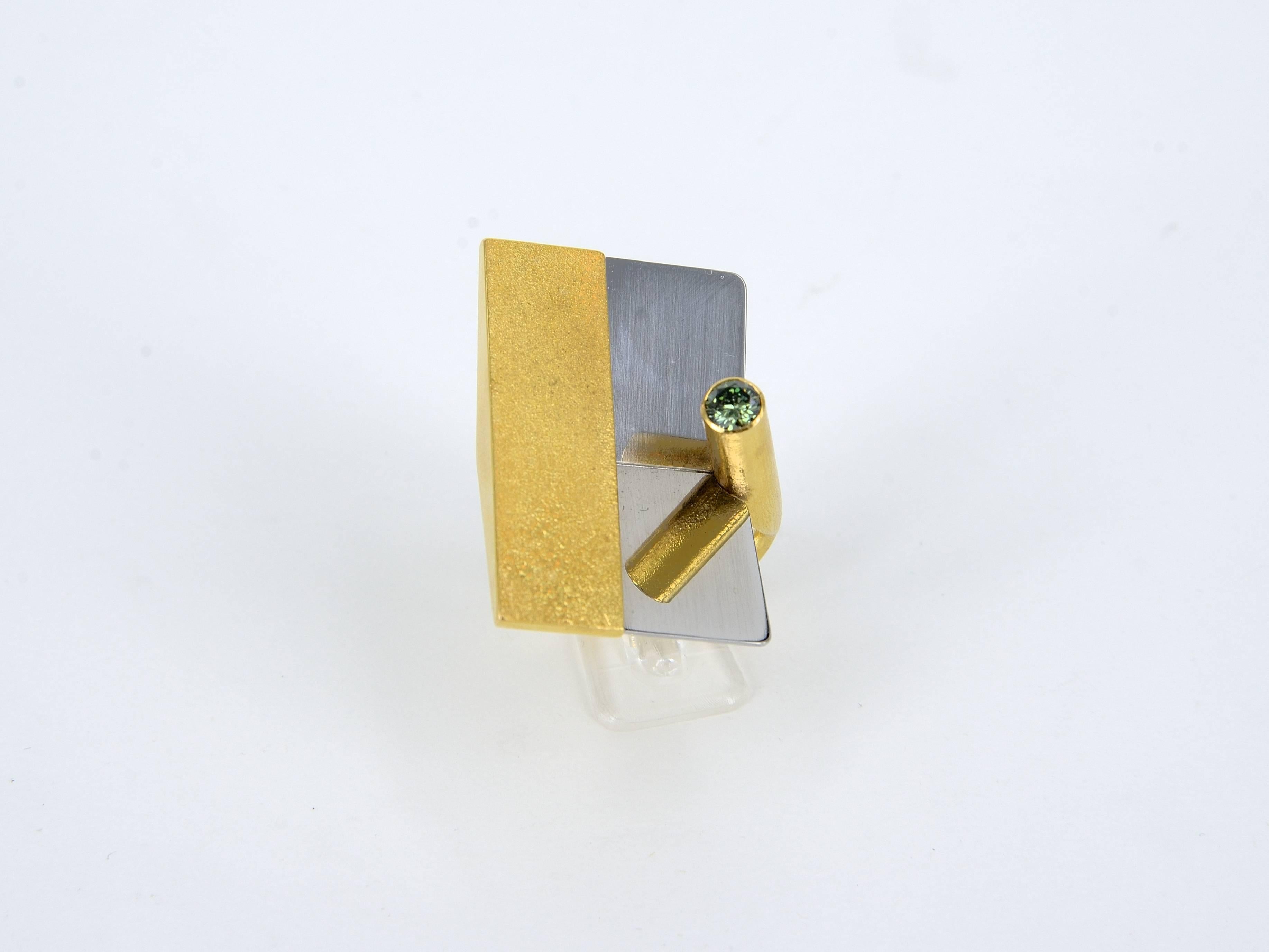 Women's Gold, steel and green diamond ring by Karl Heinz Reister, 1992 For Sale