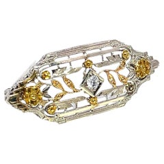 14k Two Tone Gold 0.20carets Diamond Filigree Brooch