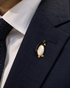 Vintage Tiffany & Co. Black and Mother-of-Pearl Penguin Brooch.
