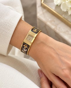 Hermès Paris Vintage "Loquet" Equestrian Enamel & Gold-Plated Bangle Watch
