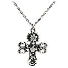 Retired James Avery Sterling Silver "La Primavera" Cross Necklace