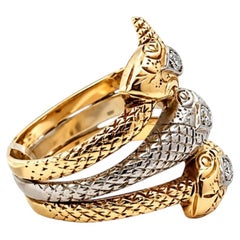 Estate Two-Tone 14K/10K Gold 3-Band Serpent Snake Diamond Ring