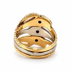 Estate Two-Tone 14K/10K Gold 3-Band Serpent Snake Diamond Ring