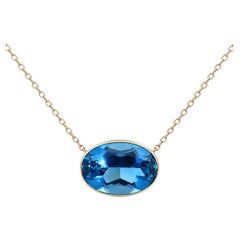 18K Yellow Gold GIA Certified 43.73ct Blue Topaz Bezel Necklace