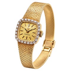 Classic Omega 14K Yellow Gold Diamond Halo Ladies Quartz Watch