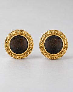 Chanel Vintage 1970s Gold-Plated & Carved Wood Clip-On Earrings