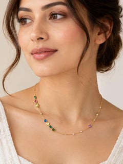 14K Gold Multi-Color Sapphire & Diamond Station Necklace