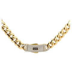 Collana con catena cubana Monaco in oro giallo 14k e chiusura con diamanti