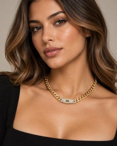 14k Yellow Gold Cuban Monaco Chain Necklace with Diamond Clasp