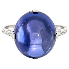 18K White Gold Oval Cabochon IGI Lab-Grown Blue Solitaire Ring